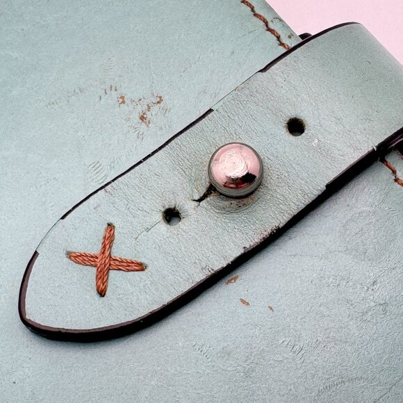 Franklin Covey Full-Grain Leather Planner Cover 7 X 4.25 Turquoise Strap Vtg - Picture 5 of 16